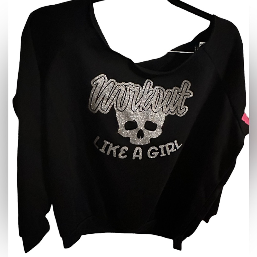 Black "Workout Like a Girl" sweater size Large.